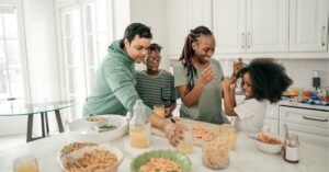 Family making a meal in the kitchen