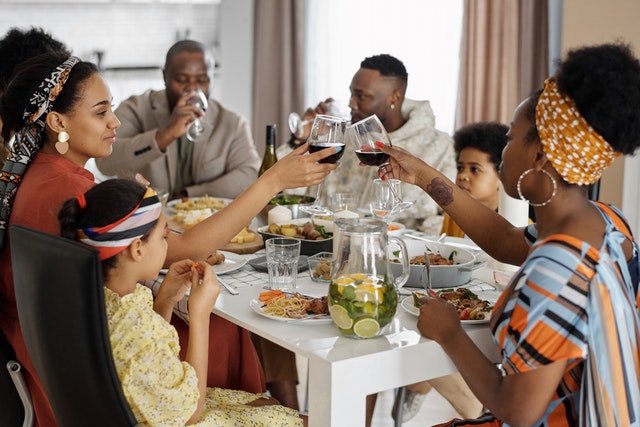 Family eating meal.