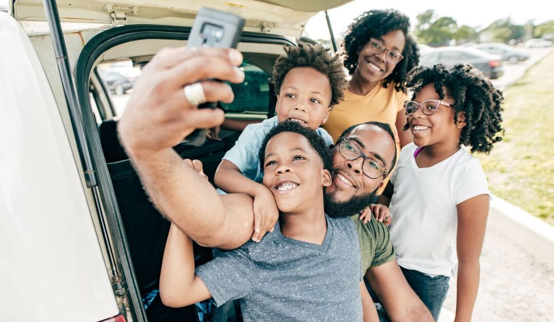 Family selfie on a road trip