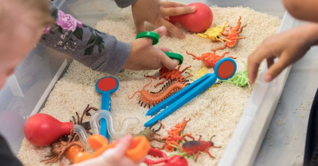 Sensory bin. Sensory play benefits children with autism and ADHD.