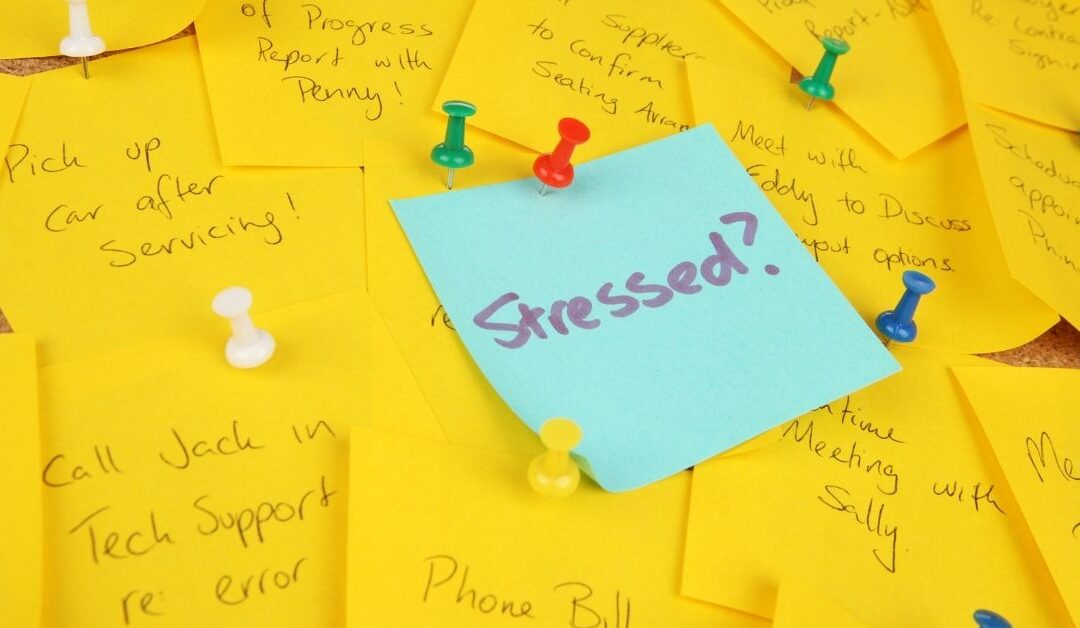 Post it note with "stressed" written on it.